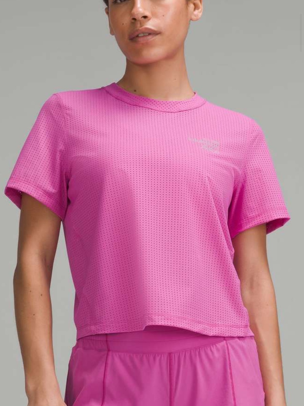 LULULEMON Mesh Running Short-Sleeve Shirt Graphic in Pow Pink Tone (no sz tag)